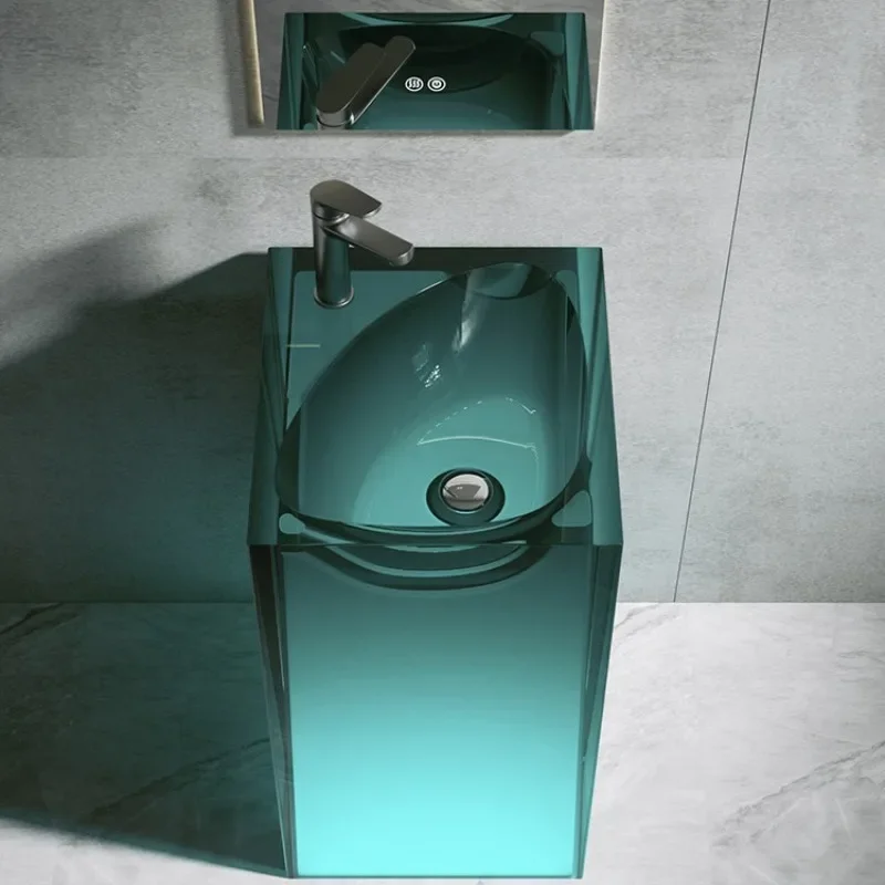 Luxury transparent resin column integrated floor-to-ceiling washbasin hotel homestay bathroom column-type washbasin