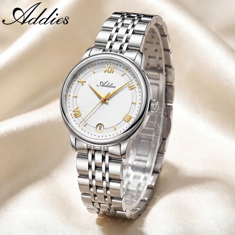 ADDIES Gold Hands Lady Quartz Watch Elegant Simple Design Sapphire Glass Wristwatch 316L Stainless Steel Wristwatches for Women