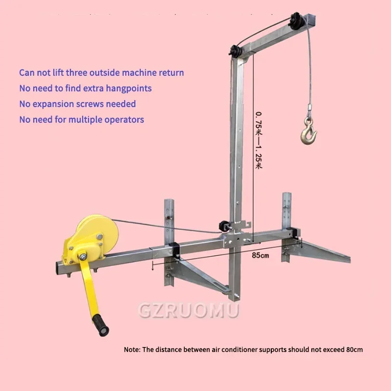 Ferramenta de elevação, Guindaste, Dobrável, Travamento automático, Guincho manual, Conjunto de ar condicionado, 10 m, 15m