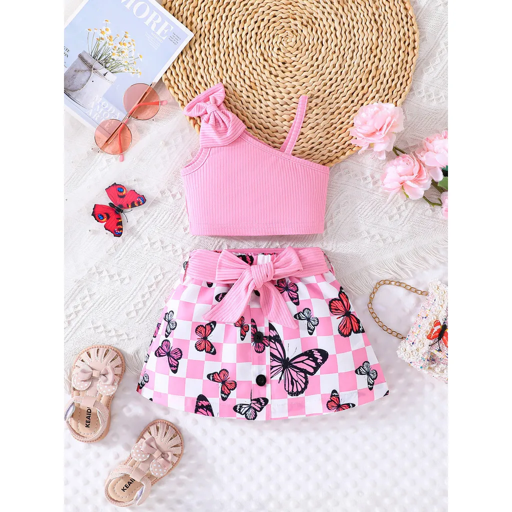 Newborn Baby Clothes Set 6-36Months Off Shoulder Top and Cute Butterfly Skirt Summer Outfit Infant Clothing Suit For Kids Girl