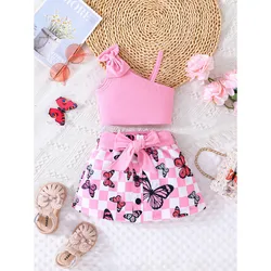 Newborn Baby Clothes Set 6-36Months Off Shoulder Top and Cute Butterfly Skirt Summer Outfit Infant Clothing Suit For Kids Girl