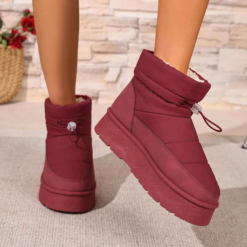 2025 Winter Waterproof Fabric Thick Bottom Snow Boots Women Elastic Band Warm Plush Ankle Boots Woman's Short Moon Booties Shoes