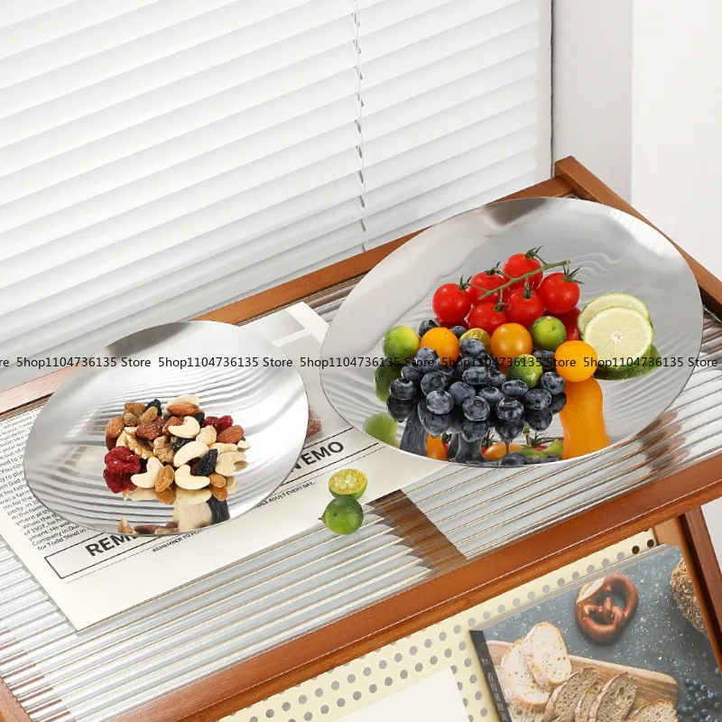 

18-10 Stainless Steel Fruit Plate Creative High-end Living Room Ornament, Hotel Tray, Snack Nut Plate