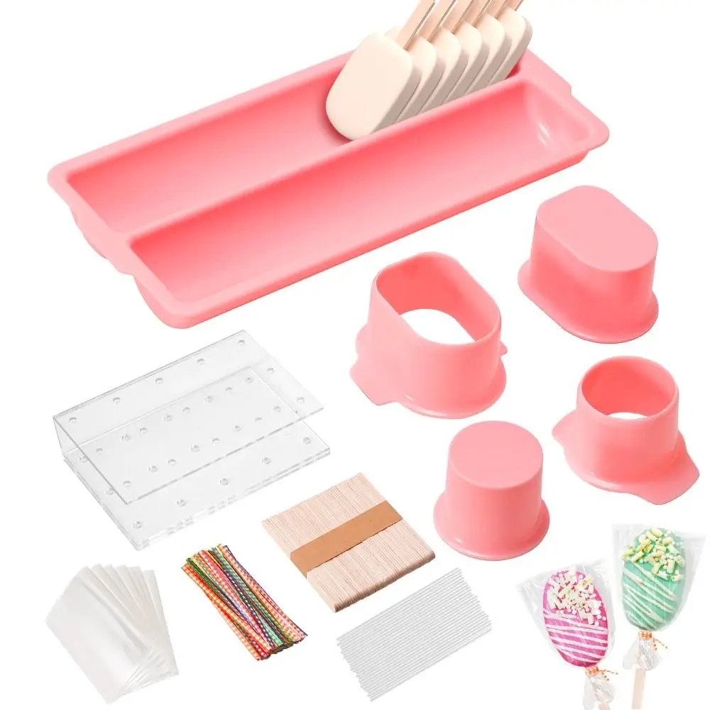 Creative Double Row Tray Cake Pop Mold Set Reusable Non-Stick Lollipop Mold with Acrylic Stand DIY Baking Tools Party Desserts