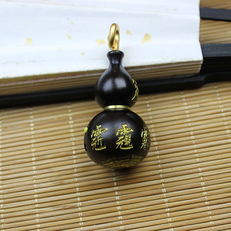Lightning Strike Jujube Wood Hollow Natural Inlaid Pendant Jujube Wood Accessories Five-way Handlehold Gold-plated Faucet Gourd