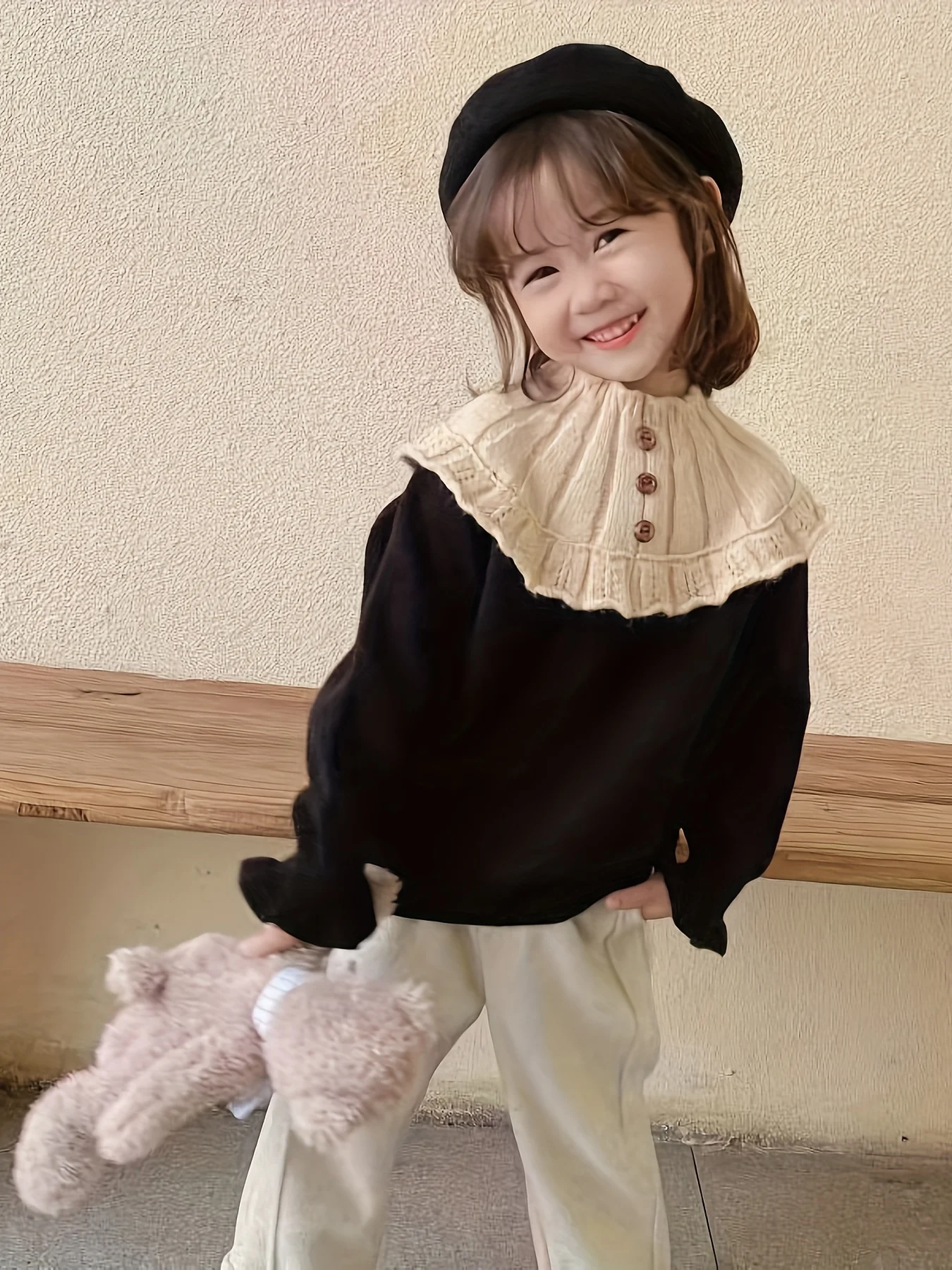 Girls' Fleece-Lined Knit Sweater, New Autumn and Winter Children's Pullover Sweater, Korean Style Round Neck Thickened Base Shirt for Young Children