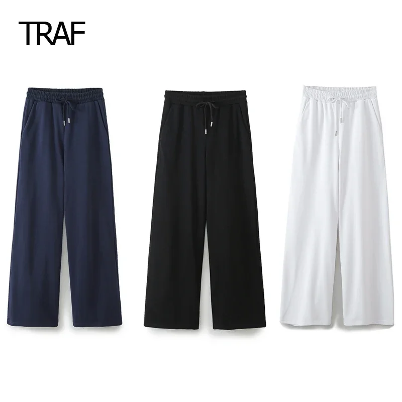 TRAF Women\'s Pants Spring Summer 2024 Baggy Straight Pants High Waist Pants Korean Style Trousers Chic And Elegant Woman Pants