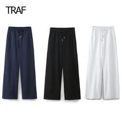 TRAF Women's Pants Spring Summer 2024 Baggy Straight Pants High Waist Pants Korean Style Trousers Chic And Elegant Woman Pants