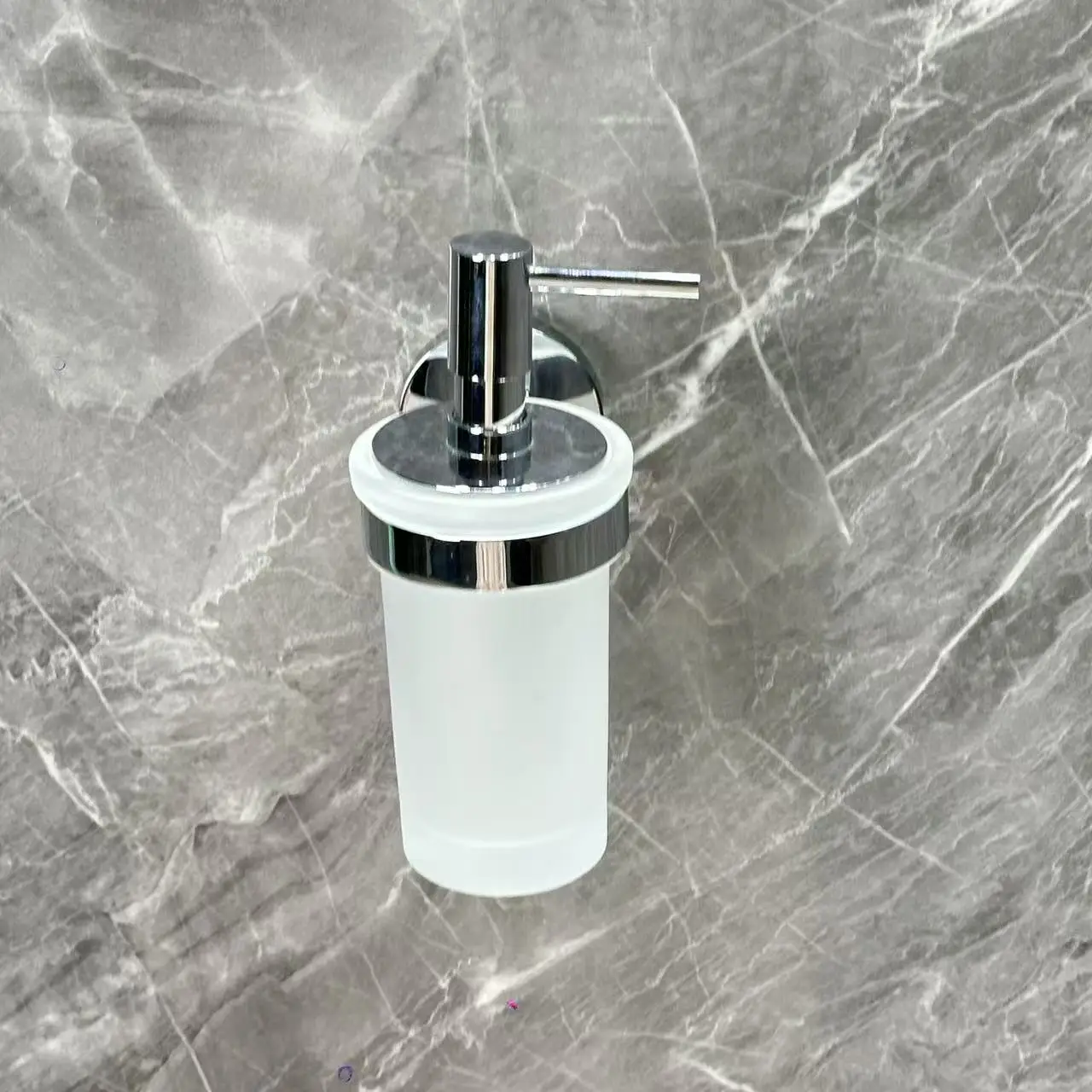 Chrome-plated stainless steel wall-mounted foam hand sanitizer dispenser with glass stand for bathroom, hotel or toilet use