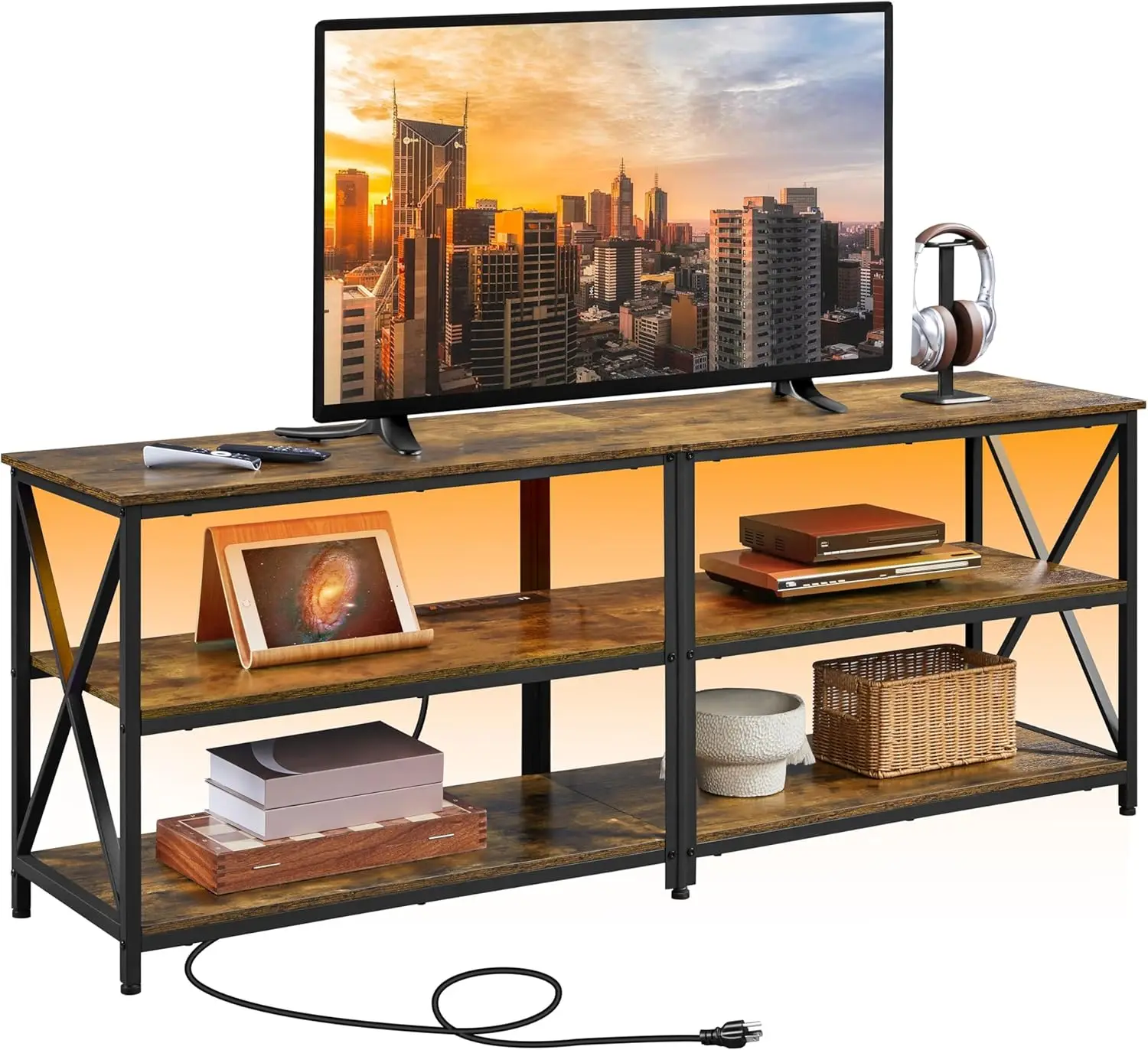 

TV Stand with Power Outlet for 70 Inch TV, Industrial TV Console Table for Living Room, Entertainment Center with Storage