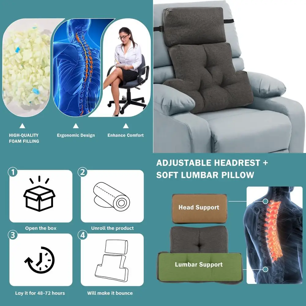 

Double-Layer Neck & Lumbar Support Pillows for Recliners, Adjustable Headrest for Chairs, Comfortable Backrest for Office, Sofas