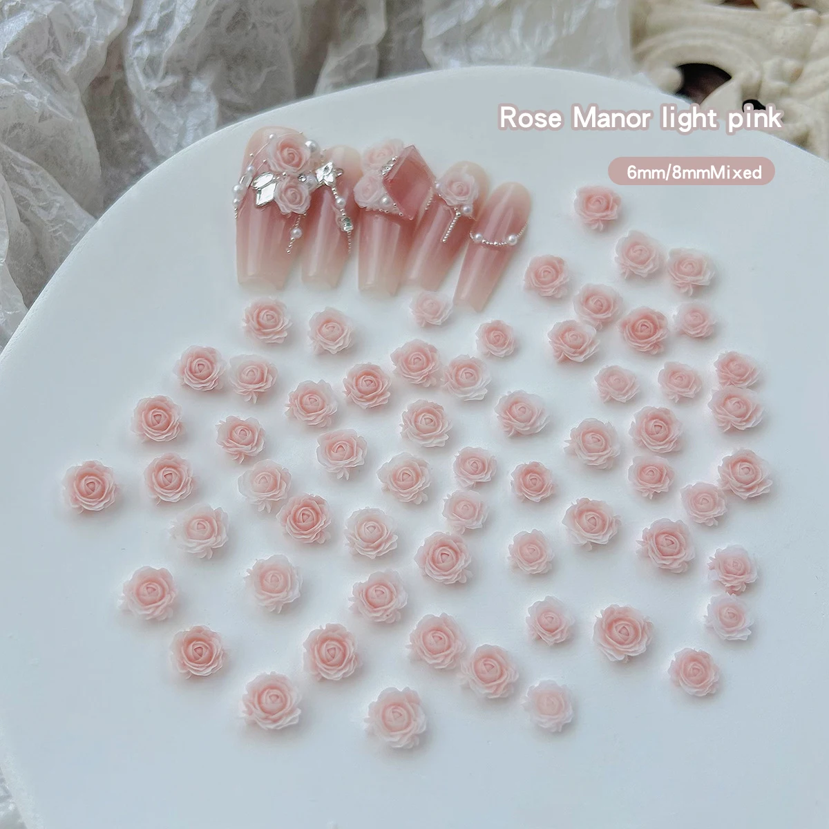 50 Stuks Hars Roos Bloem Ontwerp Nagel Charme Accessoires Gemengde Manicure Deel Diy Ronde Bloem Nagel Sieraden Telefoon Decoratie