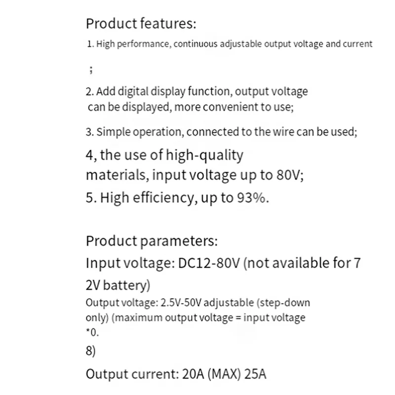 ABGN DC12-80V 20A понижающий модуль питания, постоянное напряжение, напряжение, ток, дисплей, 600 Вт, понижающий преобразователь, простой в использовании модуль