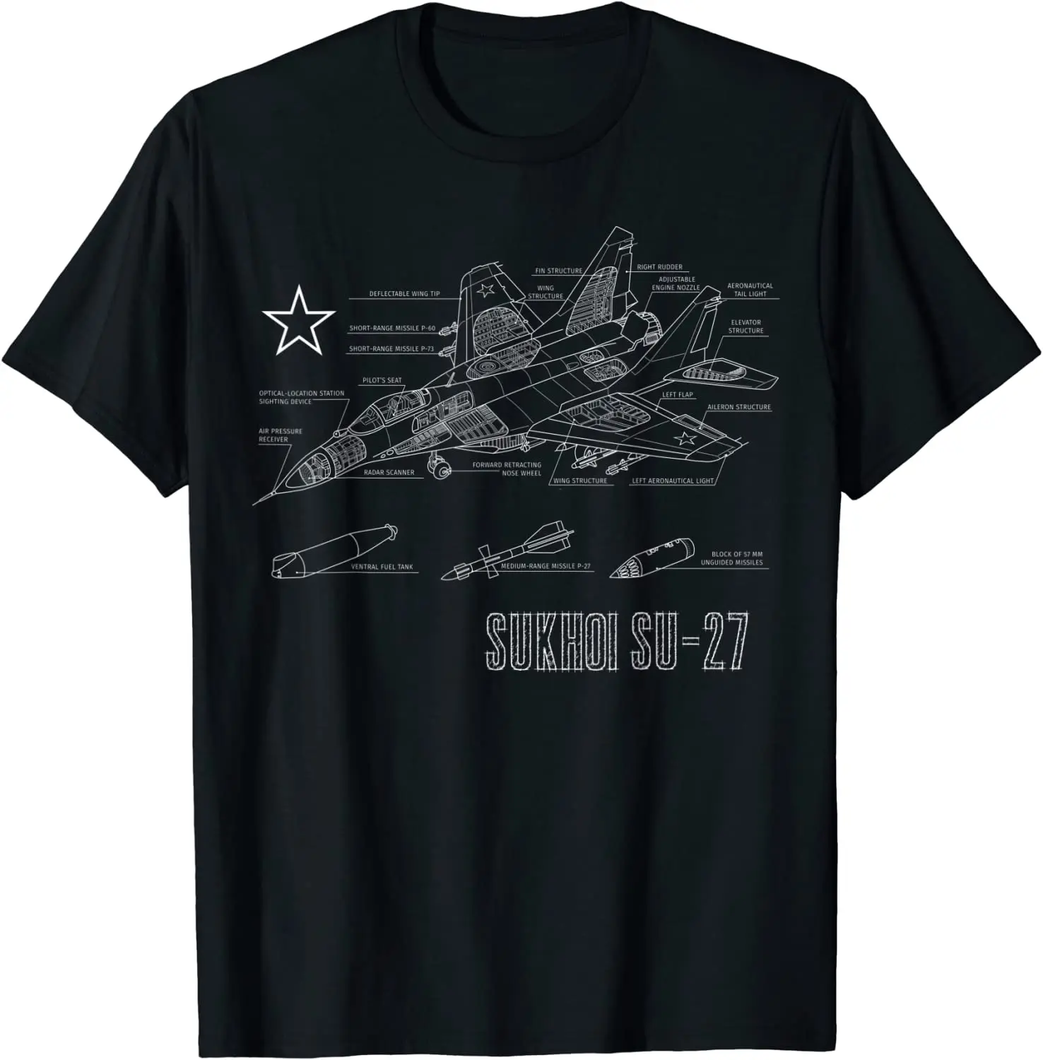 Russian Cold War Sukhoi SU-27 Jet Airplane Blueprint T-Shirt Short Sleeve Casual 100% Cotton O-Neck Summer Men TShirt