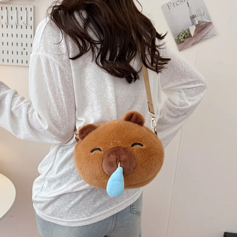 Lindo capibara Snot puede tirar hacia fuera bolso cruzado de felpa monedero de felpa creativo dibujos animados Anime Capybara bolso de hombro regalo de cumpleaños