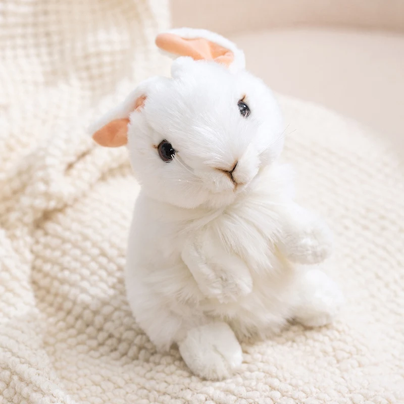 

19cm Cute White Rabbit Plush Toys Stuffed Handmade Lifelike Bunny Doll Pretty Desktop Pets Children Companion room decor