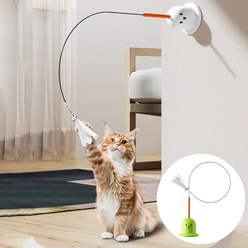 

New UU Cat Teasing Stick Strong Suction Cup Teaser Wand Cat Toy Cat Self-Entertainment Boredom Relief Magic Feather with Bell