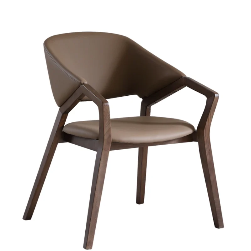 Wood Luxury Designer Dining Chair Leather Minimalist Stool Single Person Chair Soft Modern Dining Chairs Living Room Furniture