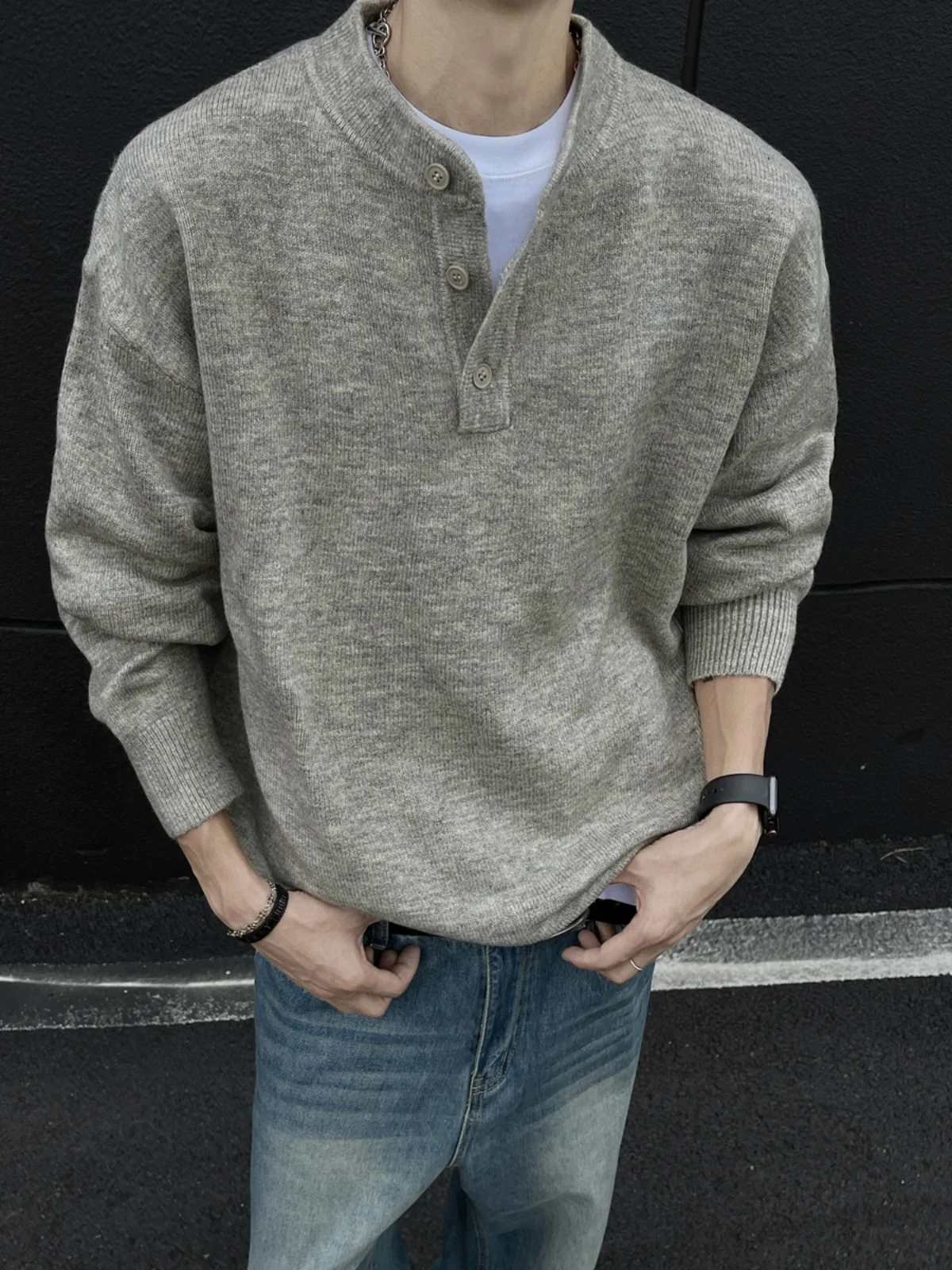 

American Sle Haome Henry Collar Knitwear Men's New 2024 Autumn Winter Lazy Old Money Sle Knitted Sweater Jaet