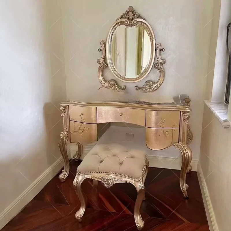 European solid wood carving flower court makeup table neoclassical high-end villa master bedroom makeup table