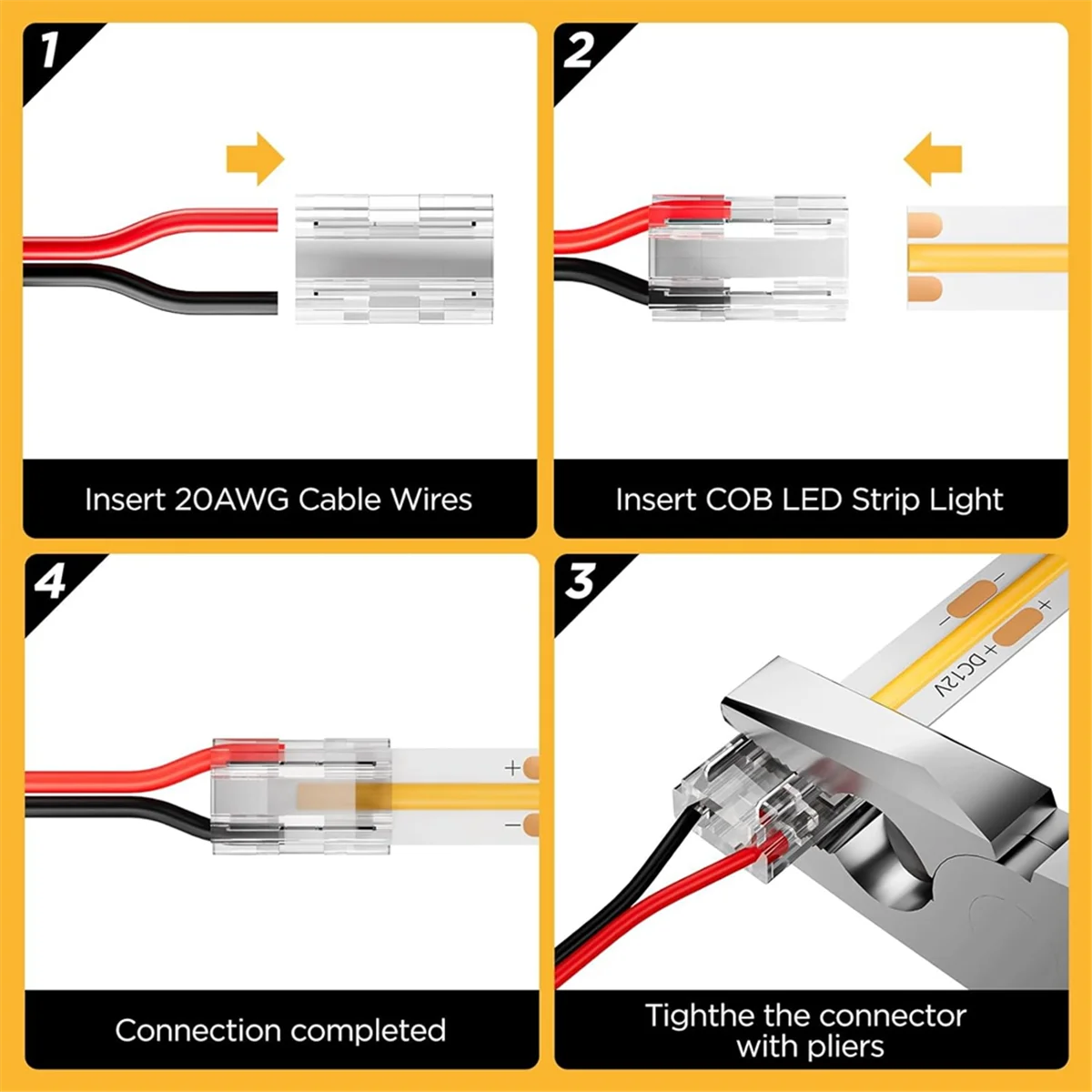 

ABNJ 20 Pack LED Strip Connectors, for 8mm 2-Pin COB/SMD 2835/3528 LED Strips Traight,Corner, Strip-to-Strip Strip-to-Wire
