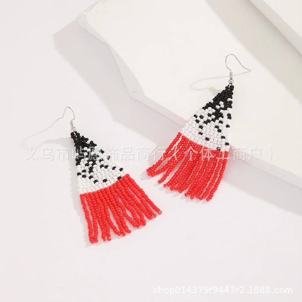 

Серьги из рисовых бусин с кисточками, оригинальный женский дизайн, ручное вязание, богемный сплав, модные простые серьги из бисера