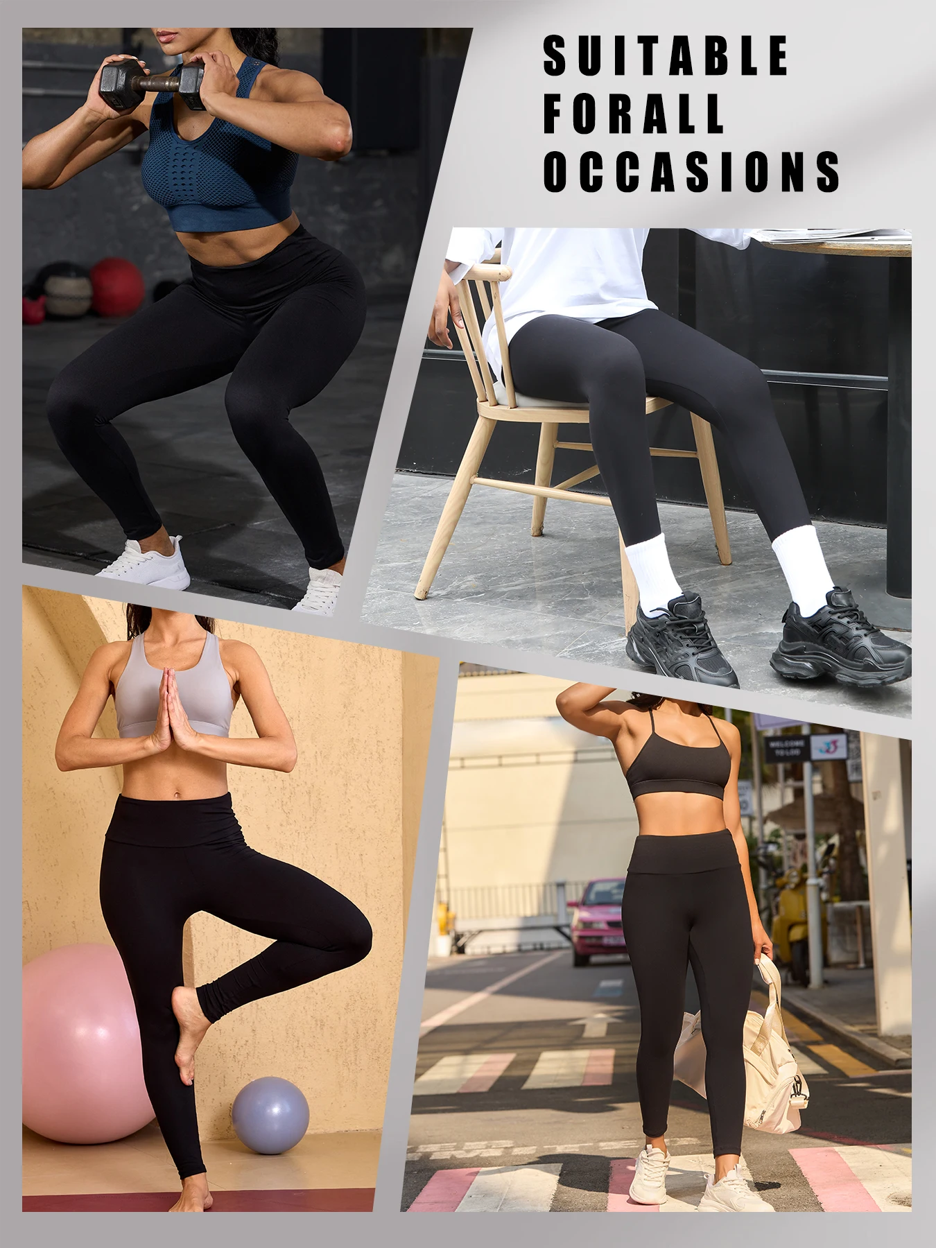 Confezione da 5 leggings da donna super morbidi a vita alta per il controllo della pancia, non trasparenti, per allenamento, yoga, corsa, atletica, push up, palestra, fitness