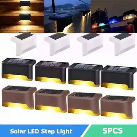 5pcs/Set LED Solar Deck Light Waterproof Step Light Warm White Colorful Solar Stair Lamp for Outdoor Garden Patio Fence Pathway