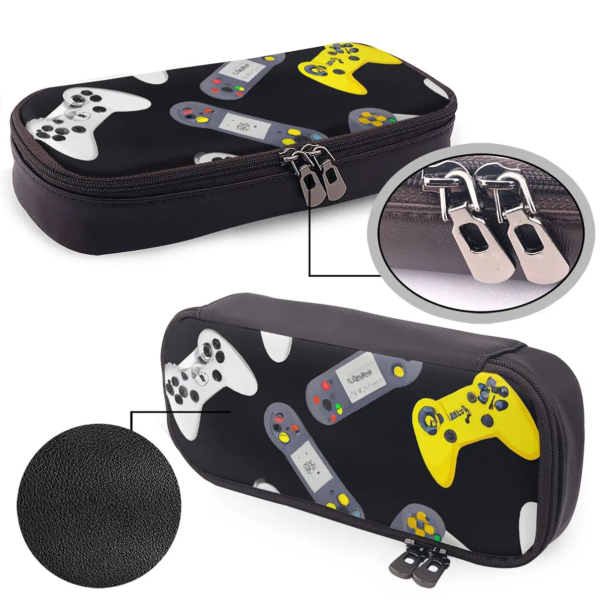 Gaming Controllers Pattern Leather Pencil Case for Studen School Pen Box Pencil Bag Stationery Supplies Pen Holder Bag