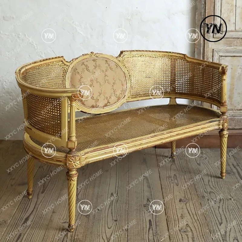 

Диван из ротанга JRetro Gold для гостиной, с резьбой и тканевой обивкой, кресло для отдыха