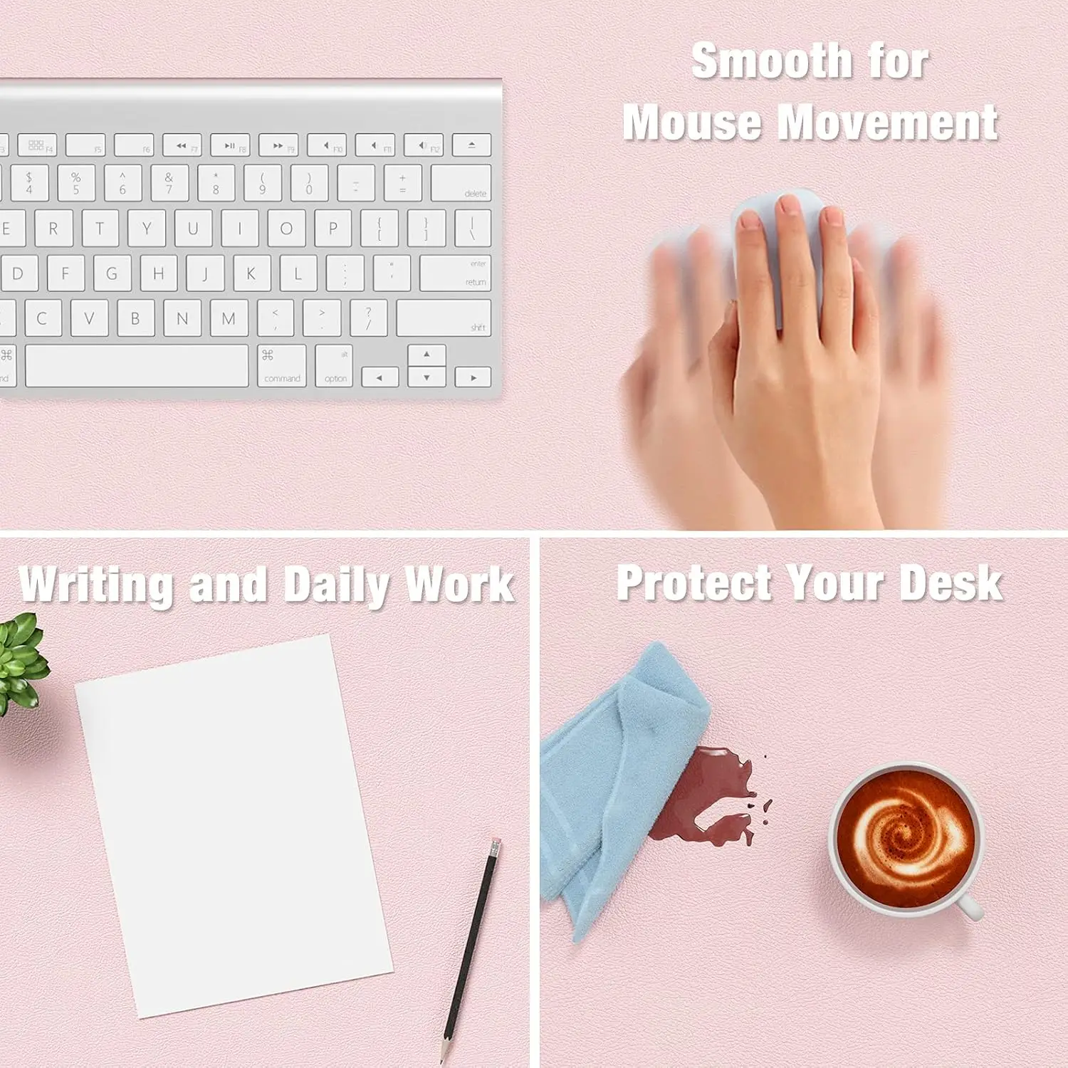 30x14 Inch PU Leather Desk Pad, Large Extended Mouse Pad with Non-Slip Base for Office Home Writing, Pink - view 4