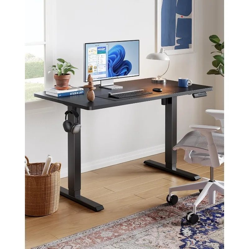 4 Memory Height Settings, Headphone Hook, Cable Manager, Sit Stand Up Desk for Home Office & Computer Workstation, Black