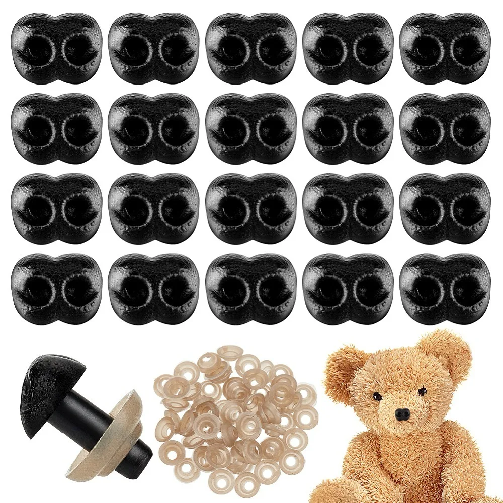 

1box 60pcs Plastic Safety Noses Craft Nose with 60pcs Spacer for Puppet Plush Animal Making Black 10x13x4mm