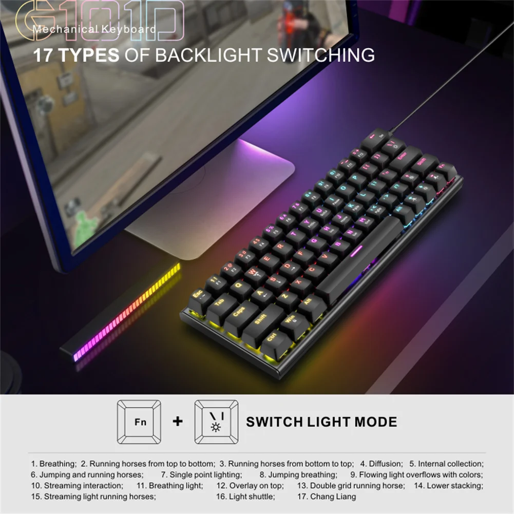 G101D Portable Mechanical Gaming Keyboard With RGB Backlit Keyboard 63 Keys Type-C Wired Keyboard For Laptop Tablet