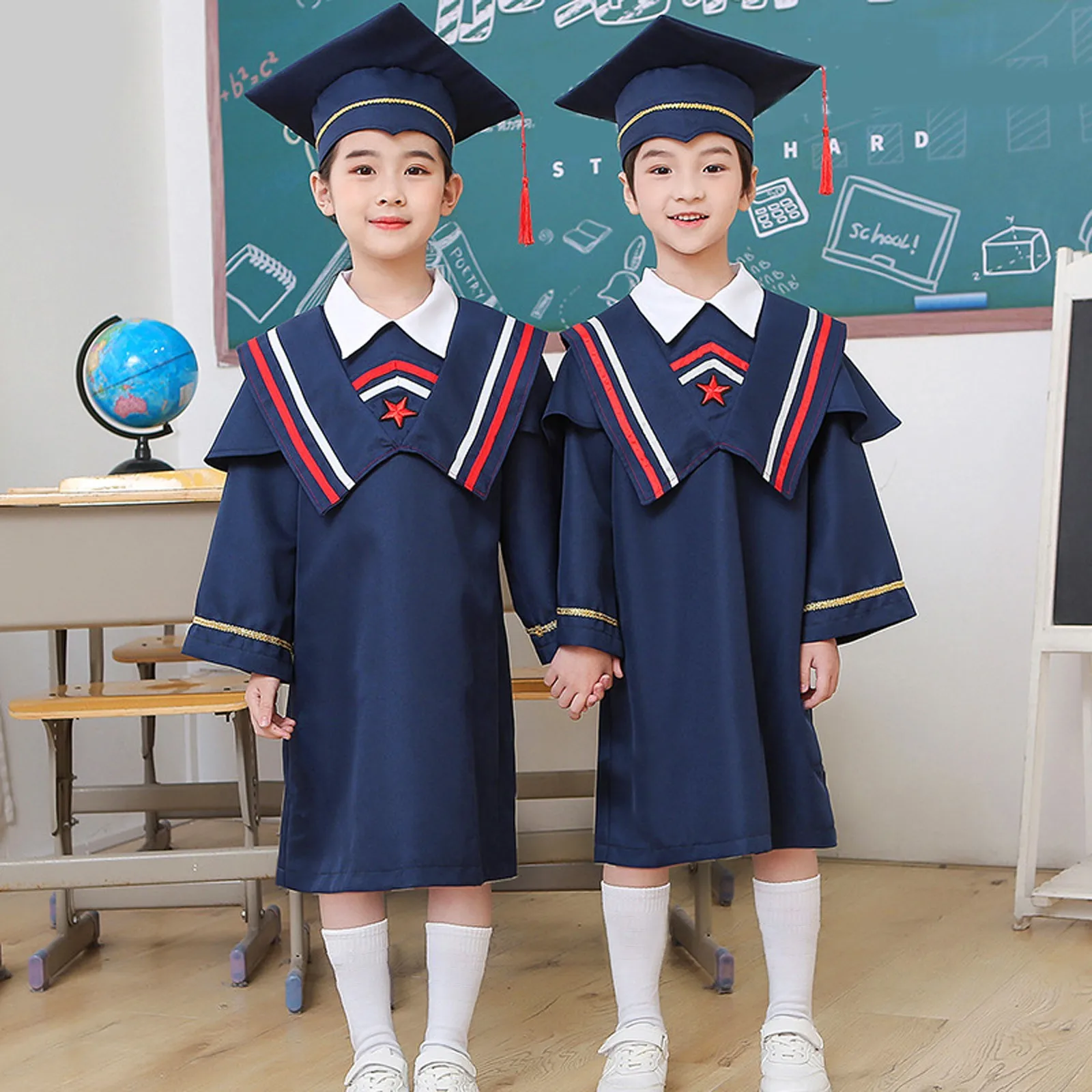 

Kids Children School Uniform Stage Performance Cosplay Clothes Photograph Costume Students Bachelor Graduation Gown Hat Suit