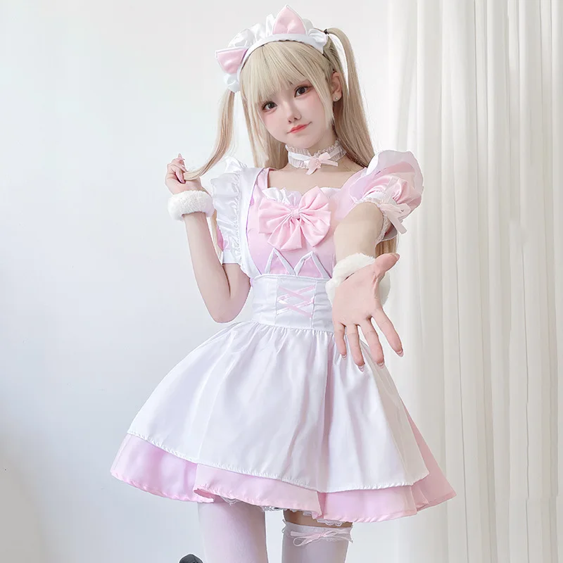 Suave hermana Lolita rosa traje de sirvienta bidimensional vestido de Lolita Sexy Cutie Maid Anime Cosplay disfraz