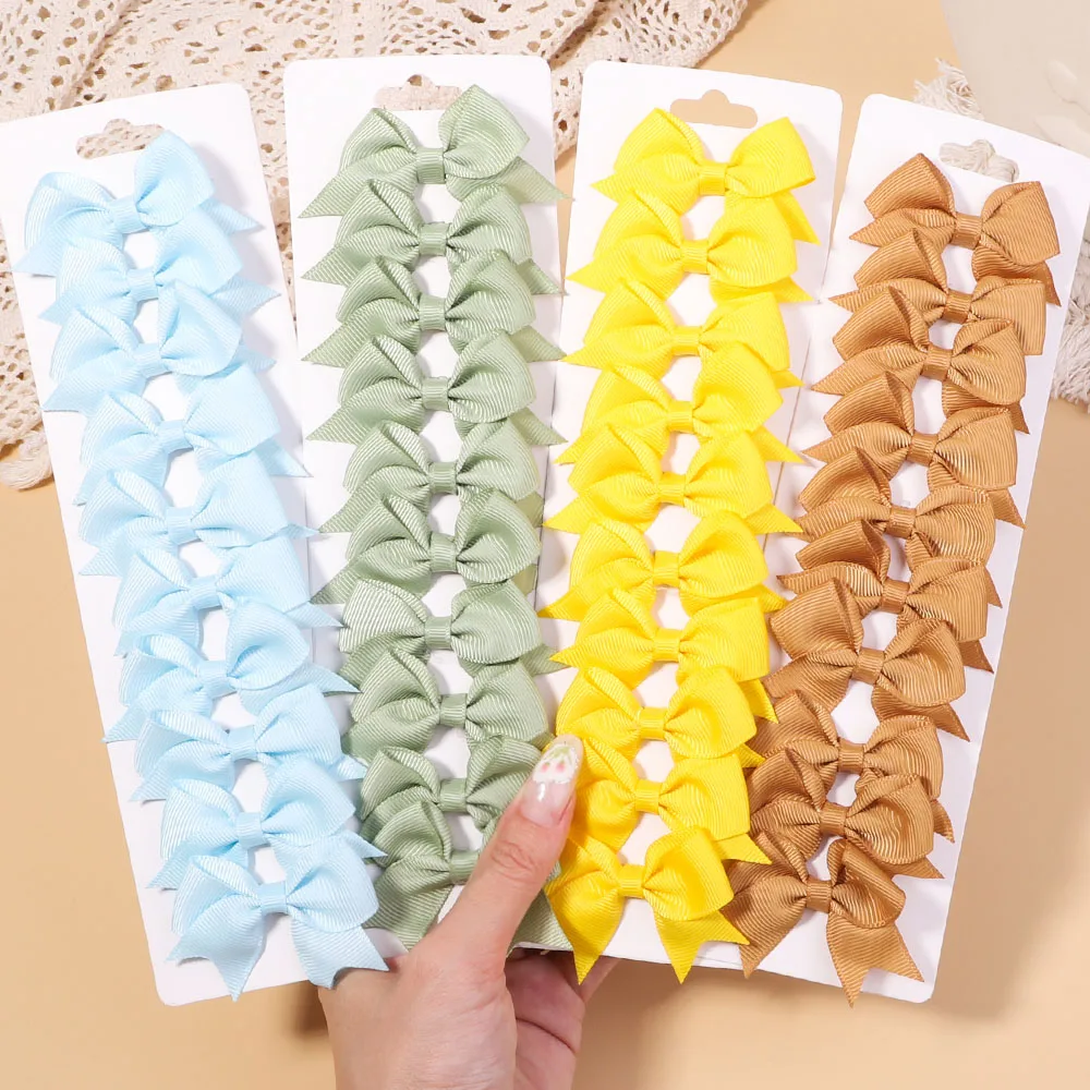 10Pcs/Set Solid Color Grosgrain Ribbon Hairpins for Kids Bows Hair Clips Boutique Handmade Headwear Girls Baby Hair Accessories