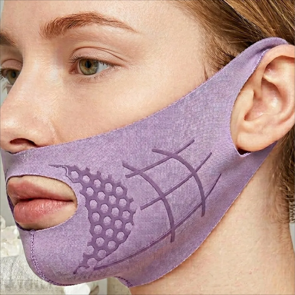 V-Shape Reusable Facial Care Mask, Adjustable Ear Hook Face Wrap for Home Skincare, Soft Breathable Face Beauty Accessory