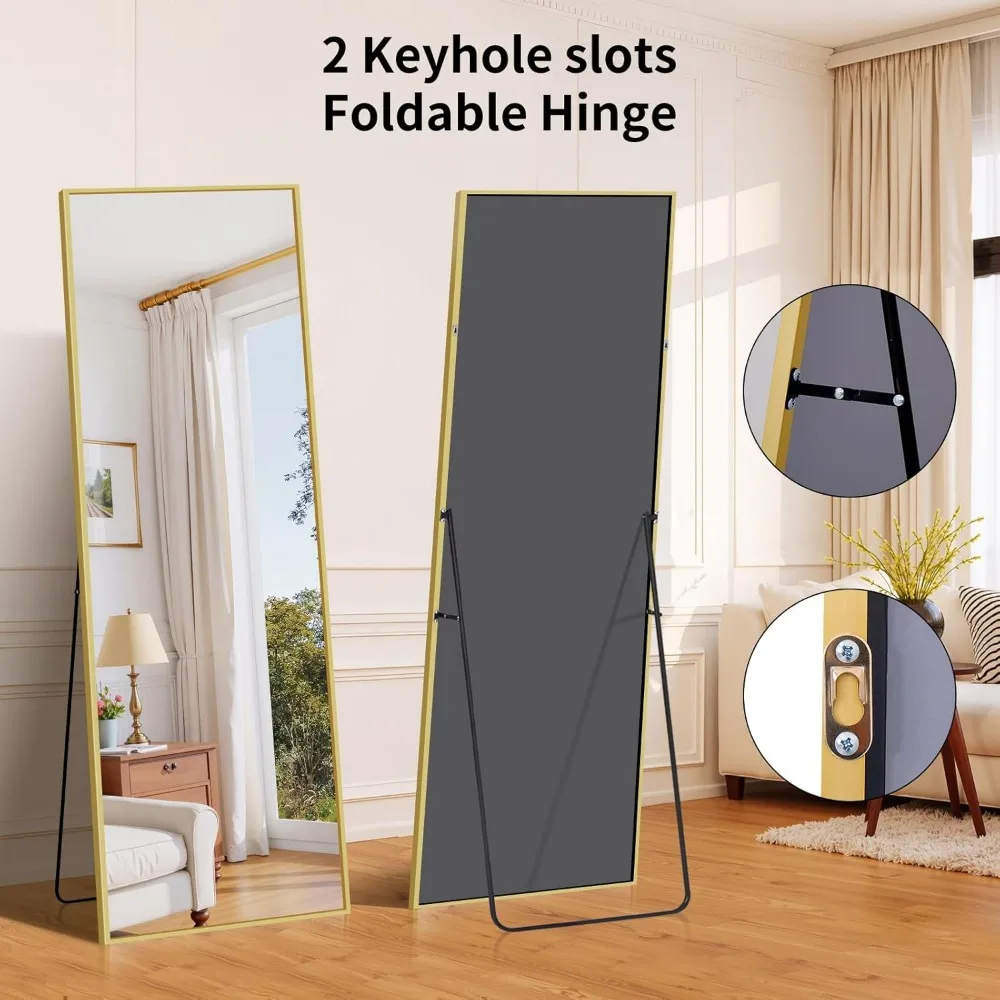 Full-Length Floor Mirror with Aluminum Frame - Large Standing Mirror for Home Decor, Ideal for Bedrooms and Living Rooms