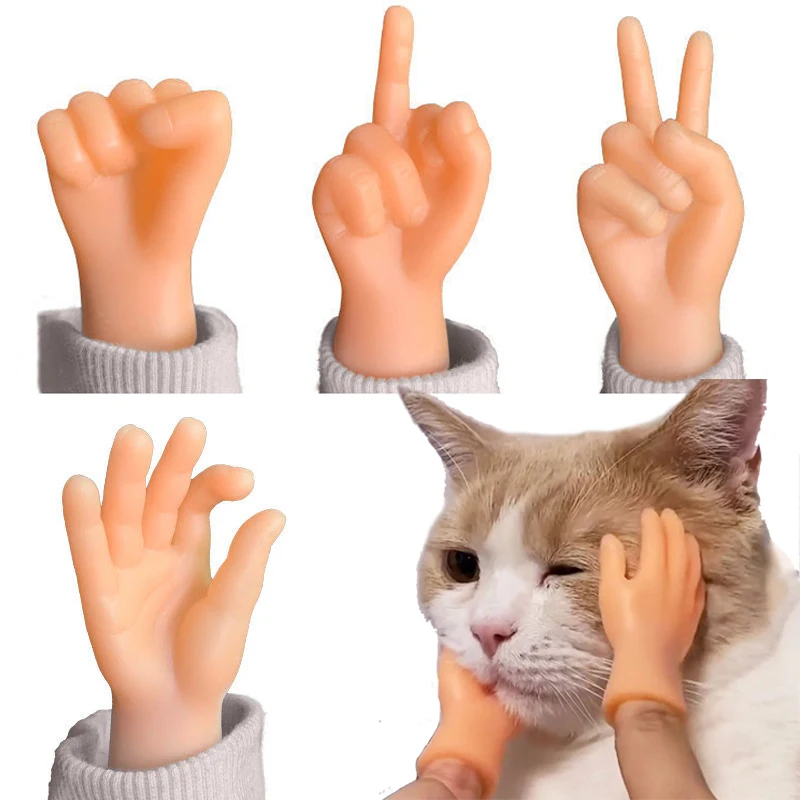 Rubber Simulation Small Hand Prank Toys Teasing Cat Massaging Finger Model Funny Gesture Decompression Pet Interactive Toy