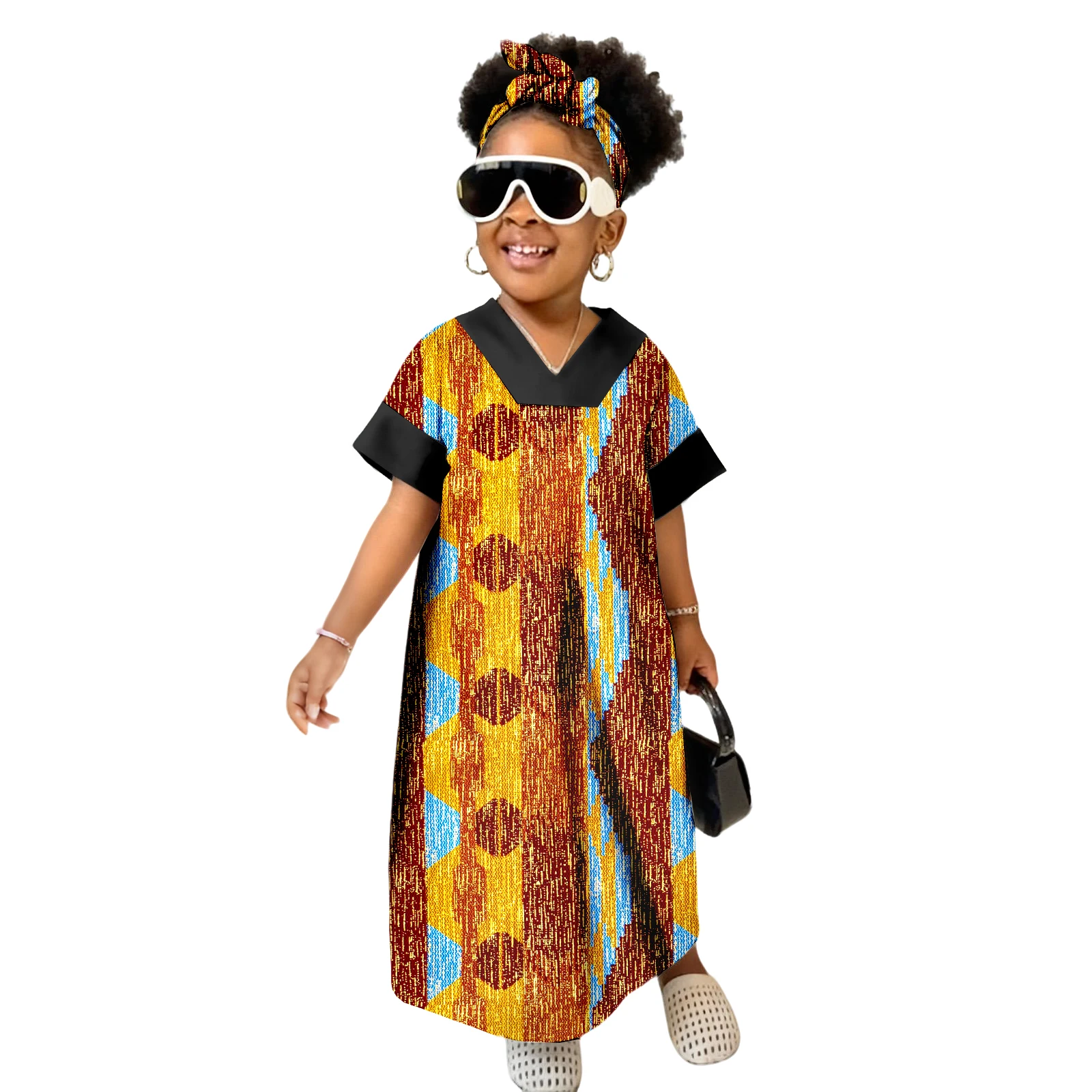 فستان أفريقي للأطفال الصغار للفتيات Dashiki Outfit Kente ملابس مطبوعة فستان أنقرة طويل للحفلات #4