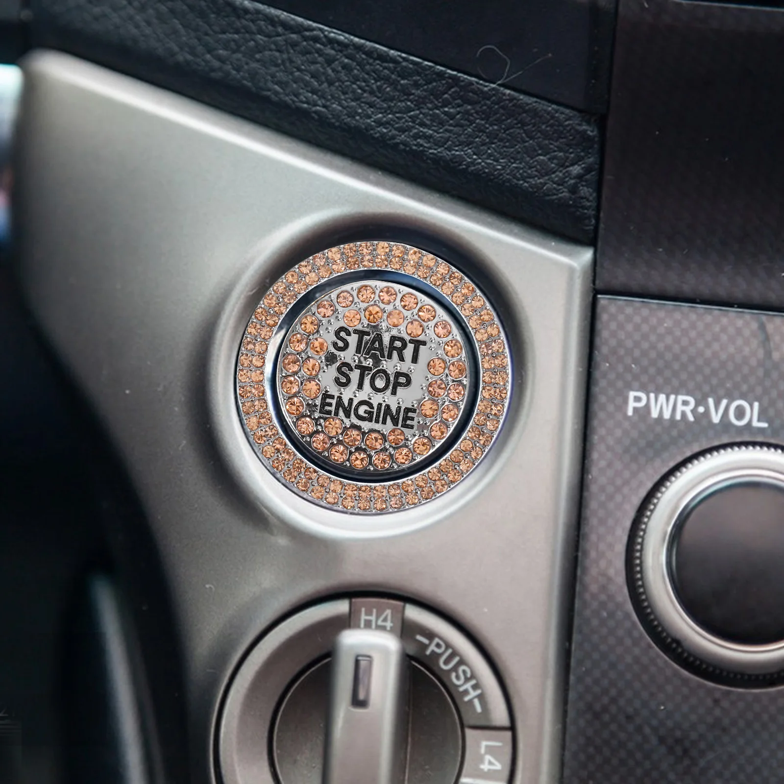 

Start Protection Sticker Orange Rim Rhinestone Car Ignition Button Cover Bling Accessories Engine Ring Starter
