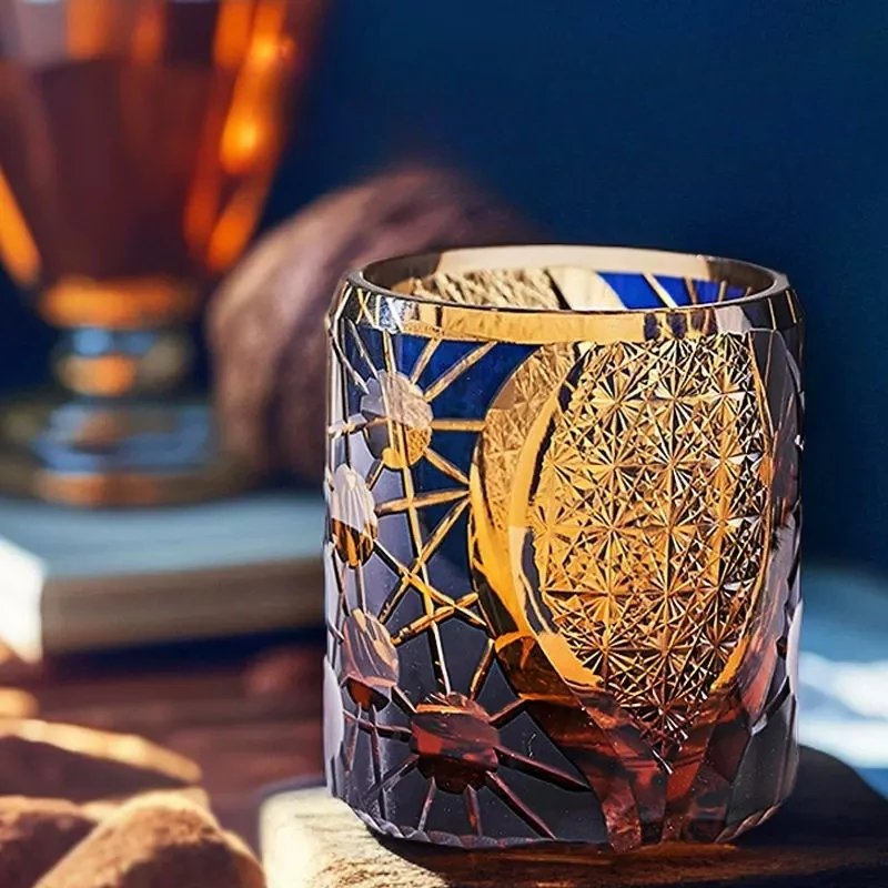 Edo Kiriko Crystal Glasses Hand Cut planet pattern Glassware Wineglass Whiskey Vodka Glass With Gift Packing Dropshipping