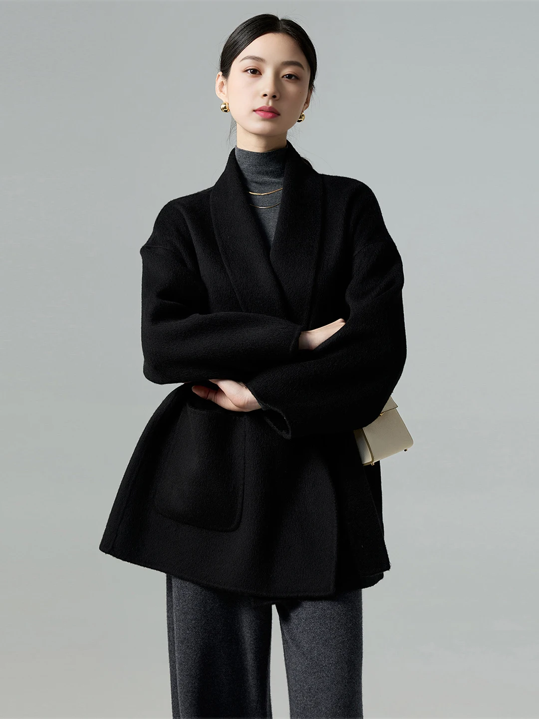 

Bla Double-Sided Camere Woolen Coat ort Sle Women's Faion Commute Korean Version Thiened Winter New Arrival