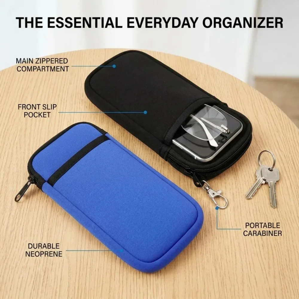 Nylon Fabric Phone /Glasses Zipper Pouch with Carabiner Bag For Samsung iphone Xiaomi Smartphone Case Outdoor Sport Phone Cover view 3