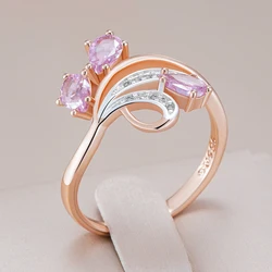 Kinel Hot Shiny Pink Natural Zircon Crystal Flower Ring For Women Fashion 585 Rose Gold Silver Color Mix Daily Ethnic Jewelry