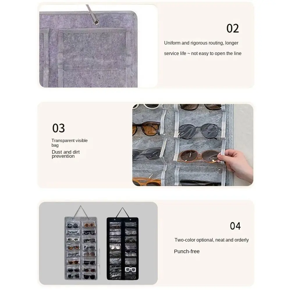 16 Slots Sunglasses Storage Hanging Bag Dust Proof Visible Glasses Display Rack Wall Mounted Foldable Sunglasses Storage Holder