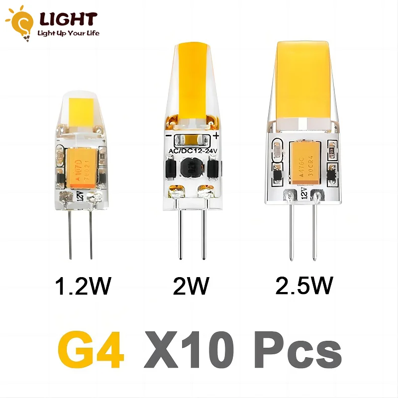 

10PCS/LOT 12V AC/DC G4 COB Lamp LED AC/DC 12V Corn Light 1.2W 2W 2.5W Spotlight Chandelier Bulb Replace Halogen Lamps