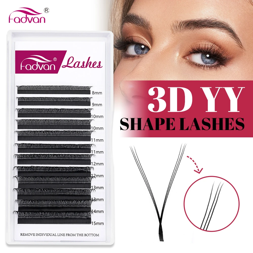 Fadvan 3D YY Shaped Lashes 3 Split Tips Eyelash Extension Soft BASF Lash C/D/DD Curl Hand-Made High Quality Volume Fan Eyelashes