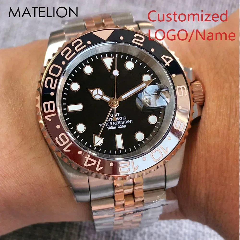 40mm Automatico Mechaniacl GMT Movimento Diving Orologio sportivo di moda Lunetta in ceramica Zaffiro Due toni per orologi da uomo personalizzati